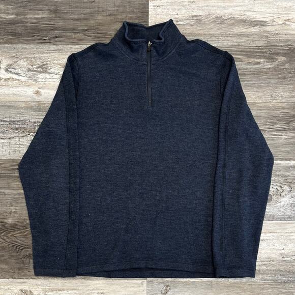 Eddie Bauer Navy‎ Blue Mens TL Quarter Zip Mock Neck Knit Sweater Preppy Office - Picture 1 of 10